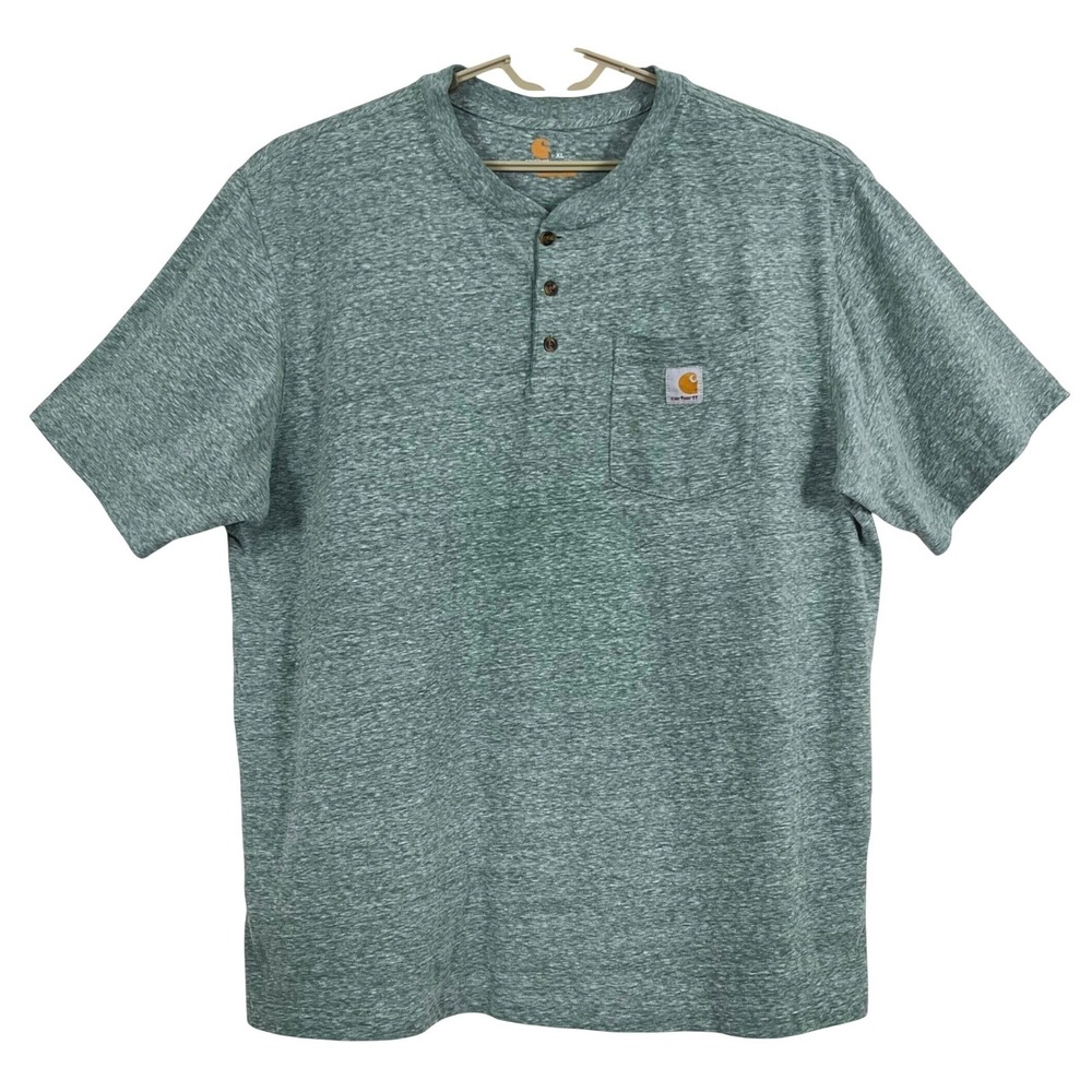 Carhartt Mens Henley T-Shirt XL Green Heather Original Fit Pocket Logo Workwear